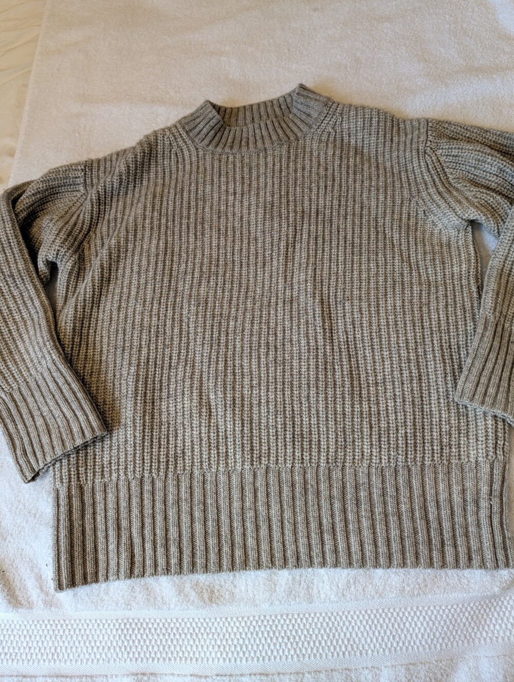 Wool Yak Blend Ribbed Chunky Knit Mock Neck Boxy Minimalist Sweater Medium Grey